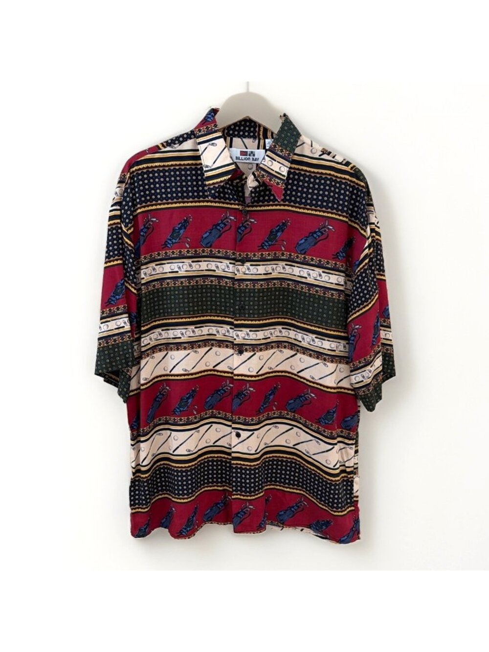 Billion Bay Golf Print Camp Shirt Men’s Size L Colorful Country Club Rayon Luxe